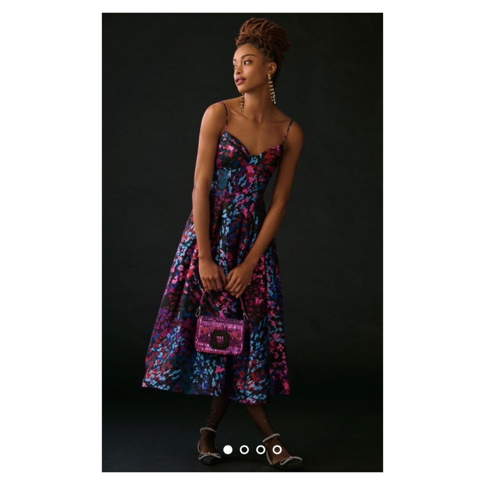 NWT Anthropologie Monique Lhuillier Mikado Dress in Confetti Floral Size 4
